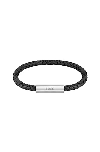 BOSS Jewelry Pulseira para homem coleção BRAIDED LEATHER preto - 1580152, Couro, No Gemstone