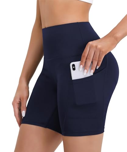 Merlvida Leggings curtas para mulher, cintura alta, calções desportivos com bolsos opacos, calções desportivos elásticos calções leggings roupa de verão para ioga fitness ciclismo
