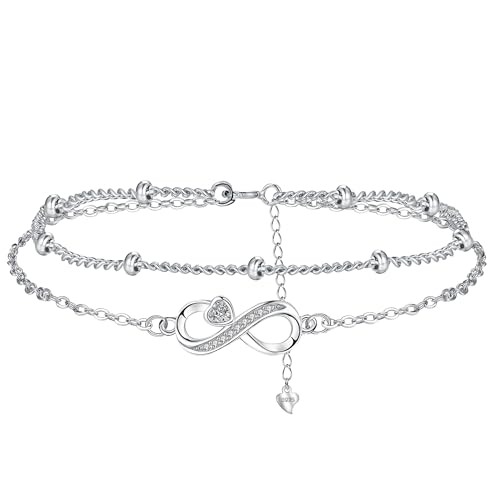 Hifeeled Pulseira mulher prata 925 corrente dupla com 3A zircónia cúbica presentes originais para mulher esposa mãe namoradas -ajustável (16 cm + 4)