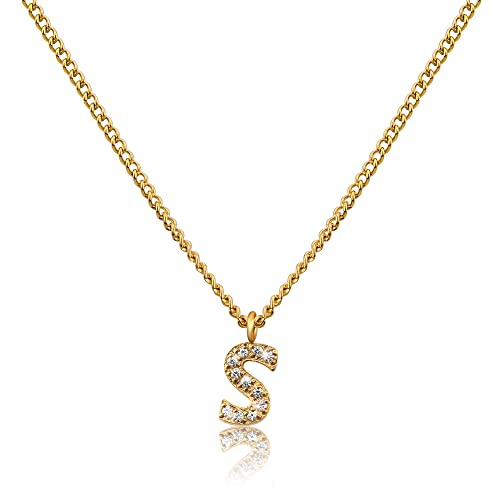 GD GOOD.designs Corrente de letras de ouro para senhoras I colar banhado a ouro de 18 quilates com iniciais de zircónia I corrente de letras de aço inoxidável dourado