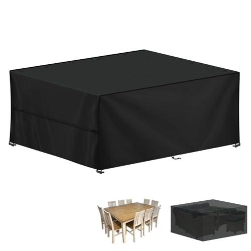 LAMUNI Capa para móveis de jardim, 260 x 220 x 80 cm, capa de mesa exterior impermeável, capa protetora para conjuntos de móveis e jardim, tecido Oxford 420D, anti-vento, retangular