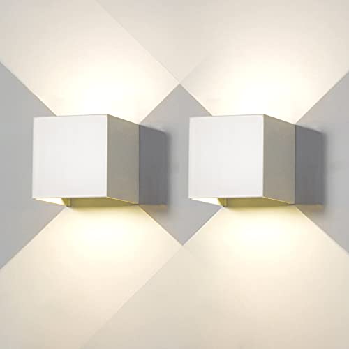 2 peças aplique de parede exterior LED candeeiros de parede interior moderno branco 20 W 4000 K branco natural IP65 impermeável quadrado de alumínio ângulo de luz ajustável de design e fácil de instalar
