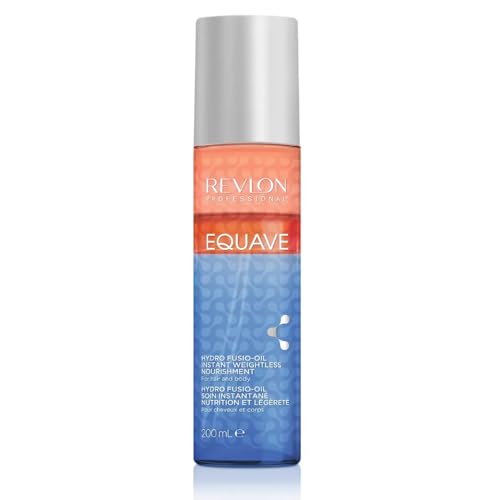 REVLON PROFESSIONAL EQUAVE Hydro-Fusio Oil Nutrição instantânea para cabelo e corpo, condicionador trifásico desembaraçante sem enxaguar, óleo hidratante e nutritivo para o corpo e cabelo, 200 ml