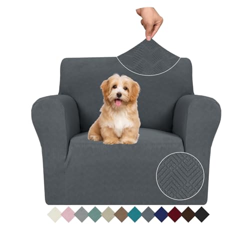 Ystyle Capa para sofá de 1 lugar ajustável, capas elásticas para poltronas, capa de sofá anti-gatos cães, sofá cover com apoios de braços, Jacquard capas sofá antiderrapante lavável, cinzento escuro