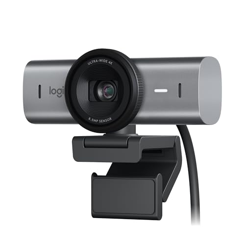 Logitech MX Brio Ultra HD 4K para colaboração e streaming webcam, 1080p a 60 FPS, dois microfones redutores de ruído, USB-C, tampa, compatível com Microsoft Teams, Zoom, Google Meet, grafite