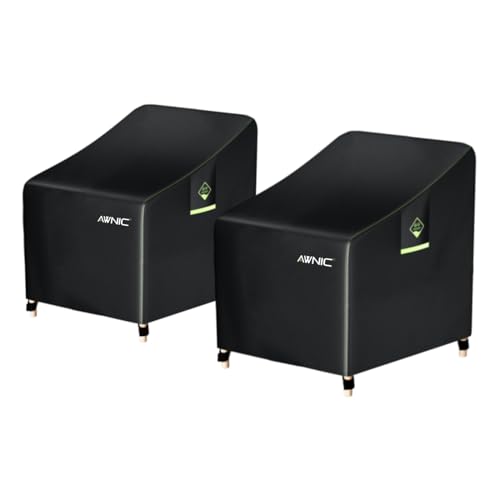 AWNIC 2 pacotes capa de poltrona de jardim impermeável, resistente ao vento, a rasgões e raios UV, para exteriores, pátio, terraço, capa para cadeiras, 420D, poliéster, 89 x 97 x 60/74 cm