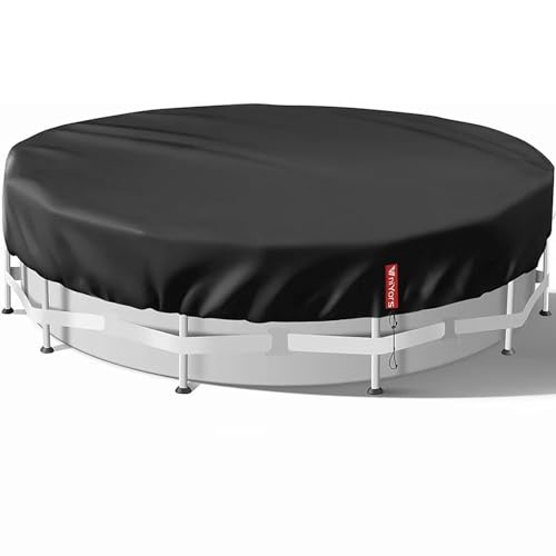 VniYors Cobertor de piscina 488, tarefa pesada 420D, lona de piscina, cobertura de piscinas redondas resistente à água, ao pó e ao desgaste com cordão e pregos de terra (427 cm) - preto