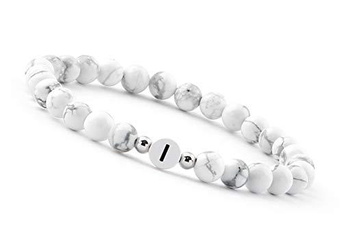 GD GOOD.designs EST. 2015 Pulseira de pérolas letra do casal branco com contas de howlita genuína I presente para o casal I pulseira personalizada para o casal