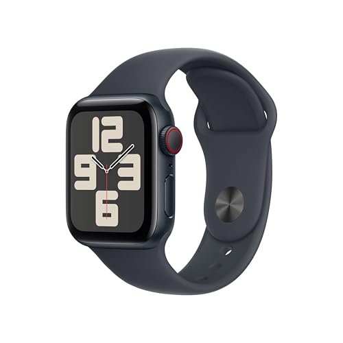 Apple Watch SE de 2.ª geração GPS Cellular Smartwatch com caixa de alumínio em meia noite de 40 mm e correia desportiva meia-noite - tamanho M/L. Monitores de treino e sono e resistência à água