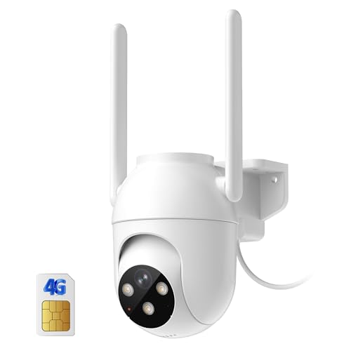 PEEIPM 4G LTE Câmara de vigilância exterior com sim cartão: 360 graus câmara de segurança exterior com cabo visão noturna cor Ai rastreamento móvel IP65 (carregamento por cabo)