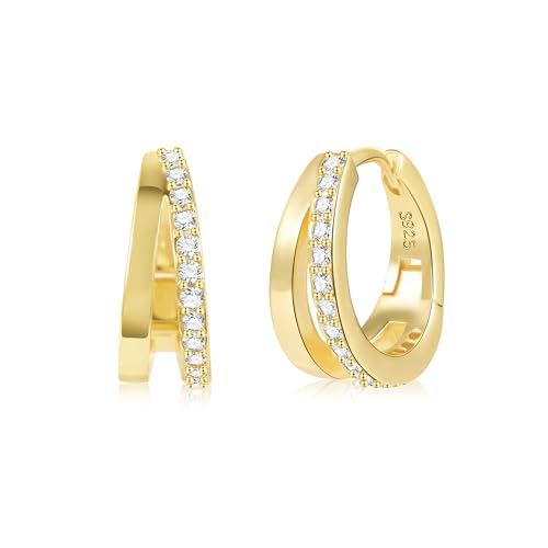 ALEXCRAFT Brincos mulher prata 925, 14 K brincos aro mulher duplo brincos de aço inoxidável, brincos dourados 14 K brincos aros dourados