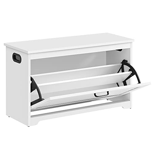 VASAGLE Banco de sapatos, sapato de entrada com porta dobrável, divisória interior ajustável, com alças laterais cortadas, 80 x 30 x 46 cm, branco LHS120T10