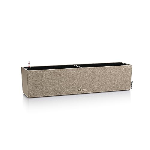Lechuza BALCONERA Stone 80 - Vaso de rega automática para interiores e exteriores, mesa e janela com orifício de drenagem e substrato de plantas de poliresina H19 L79 W19 cm, cor bege areia