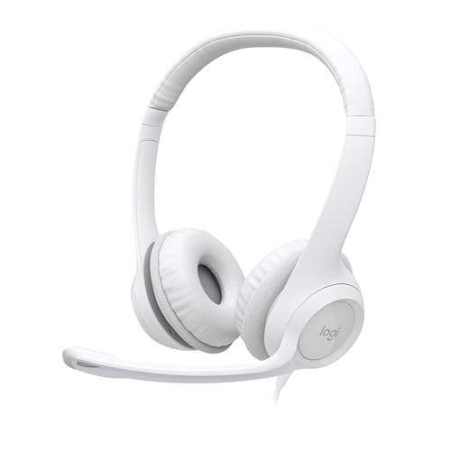 Logitech H390 Auriculares com cabo para PC/portátil, auriculares estéreo com microfone com supressão de ruído, USB-A, controlos online, funciona com o Chromebook - branco