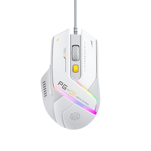 Uineer Lightweight Wired rato Gaming, 12,800 dpi ajustável, 6 botões programáveis, 12 RGB Breathing Mice, Ergonomic USB Optical rato Gaming, para PC, computador portátil e secretária (branco)