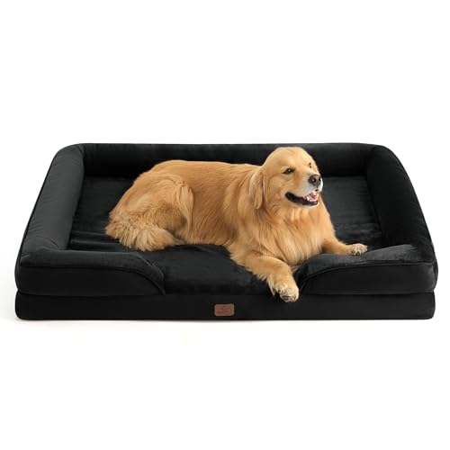 Bedsure Sofá cão ortopédico extra grande, cama de cão viscoelástico e lavável, colchão com capa removível e forro impermeável, preto, XXL