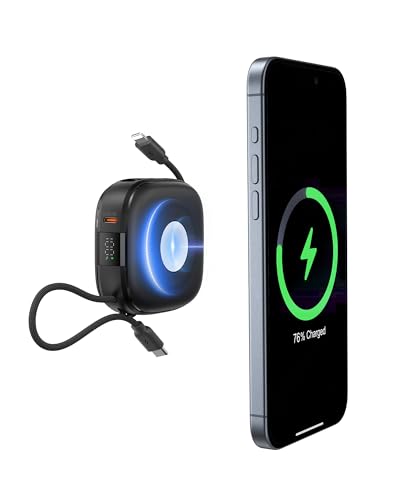 Charmast Power Bank para mag-Safe, 10000 mAh bateria magnética externa sem fios carregamento rápido, PD 20 W USB C bateria portátil com cabos integrado para iPhone 16/15/14/13/12/Pro, AirPod, iWatch