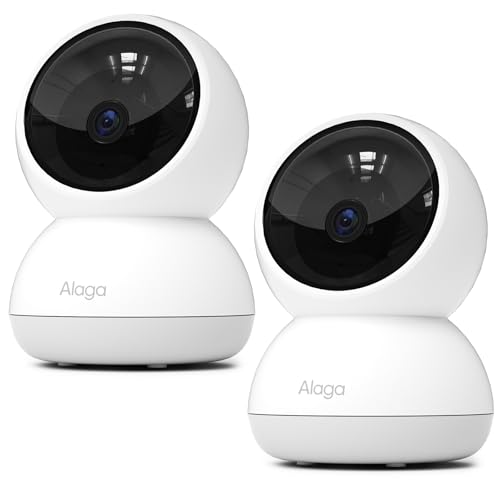 Alaga Câmara de segurança, câmara de vigilância de 360°, 2,4 GHz&5 GHz WiFi, detecção de movimento AI, visão noturna, voz, branca, 2 unidades (inclui 3 meses de nuvem)
