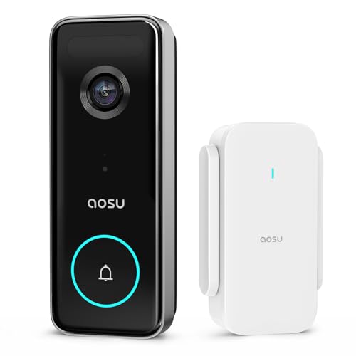 AOSU Campainha sem fios com câmera, HD 5 MP, porta de vídeo WiFi 5 GHz/2,4 GHz Radar detetector, bateria de 180 dias, visão noturna, comunicação bi-direcional, 3K Doorbell