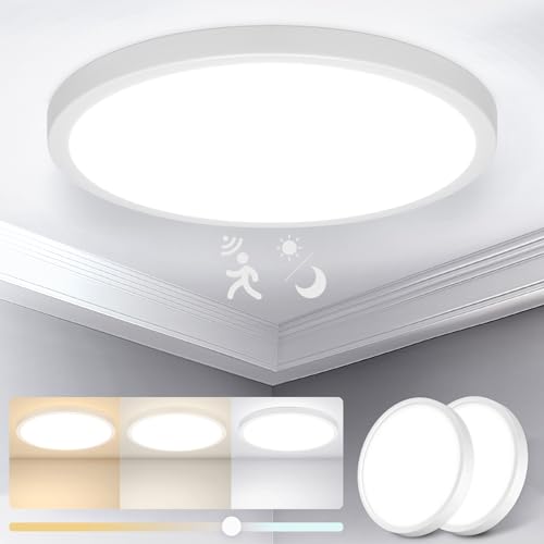 Yafido 2 peças de teto LED de 28 W com sensor de movimento, Ø 3000 K/4000 K/6000 K Plafon com sensor de movimento, 2800 LM LED teto para corredores, escadas, garagem, varanda