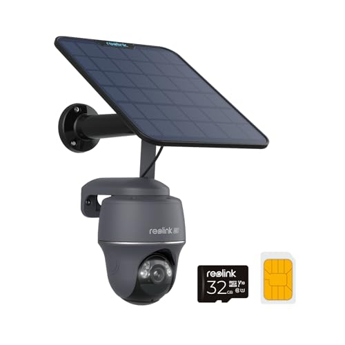 Reolink 3G/4G LTE Câmara de vigilância solar exterior, 4 K, 8 MP, câmara de segurança sem fios com energia solar, 360° PT, visão noturna colorida, detecção de IA, Go PT ultra (cinzento) painel solar
