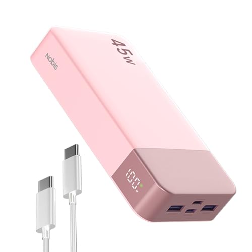 NOBIS Bateria externa para telemóvel 20000 mAh, PD3.0 45 W bateria portátil carregamento rápido, QC4.0 Power Bank com ecrã LED para MacBook, Phone 15 14 13 Pro S23 S22 (rosa)