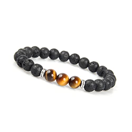 GD GOOD.designs Chakra Bead pulseira de pedra de lava para homens - pulseira de pedra natural com contas de lava preto I Unisize pulseira de energia para homens