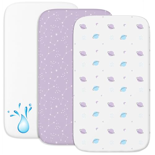 2 Lençóis miniberço + 1 capa de colchão para miniberços para bebés impermeável elástico, lote de 3 roupa de berço - tamanho 55 x 90 cm, compatível com berços, colchão - menino e menina - espaço