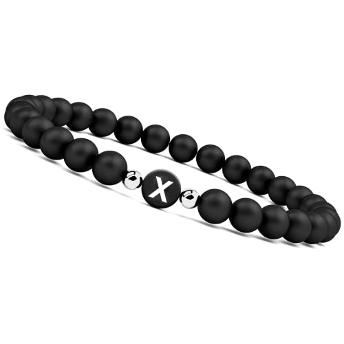 GD GOOD.designs Pulseira com letra - pulseira de contas para casais I pulseiras de pares de ónix com gravação I pulseira de contas personalizada preta