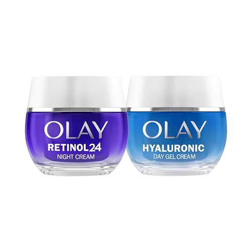 Olay Retinol24 Creme noturno 50 ml e Olay Hyaluronic vitamina B5 creme de dia 50 ml. Pacote de 2 cremes. Pele mais macia, hidratada e radiante