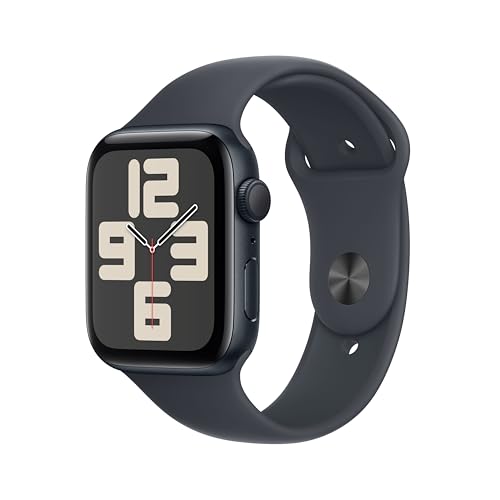 Apple Watch SE de 2.ª geração GPS Smartwatch com caixa de alumínio meia-noite de 44 mm e correia desportiva meia-noite - tamanho M/L. Monitores de treino e sono e resistência à água