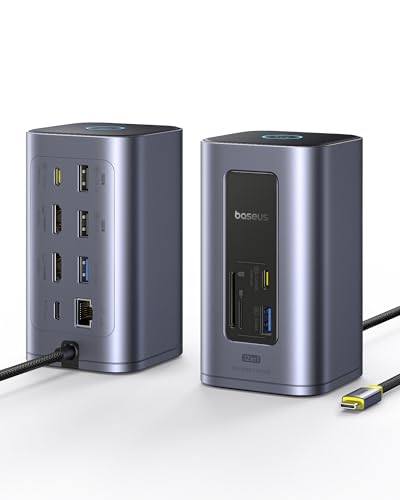 Baseus Docking Station, Nomos Air de 12 em 1, estação de acoplamento, 2 monitores com 2 * 4 K HDMI, USB-A/C 10 Gbps, Ethernet de 1 Gbps, 100 W PD, HUB USB C para computador portátil DELL/HP/Lenovo
