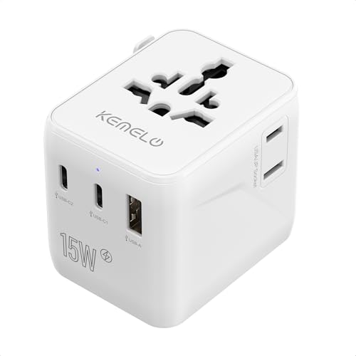 Adaptador de tomada universal carregador de viagem, 5 em 1 adaptador de viagem internacional com 1 USB 2 tipo C, 1 tomada mundial e tomada US/JP, tomada de viagem para UE, UK, EUA, Canadá, Austrália