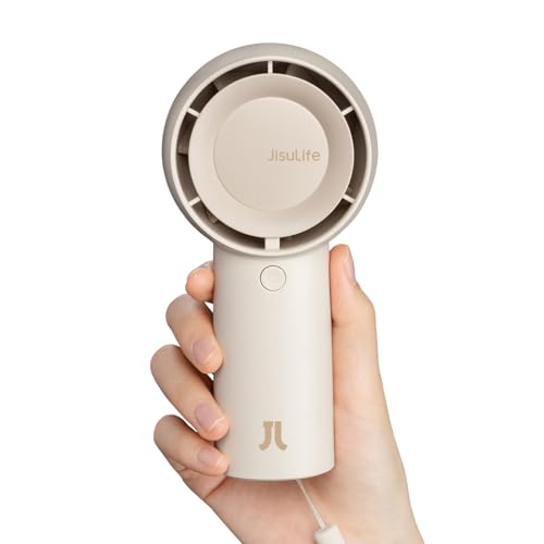 JISULIFE Turbo ventilador de mão [16H Max] mini ventilador pessoal portátil, 4000 mAh USB recarregável, funciona com bateria pequena, bolso com 5 velocidades - castanho