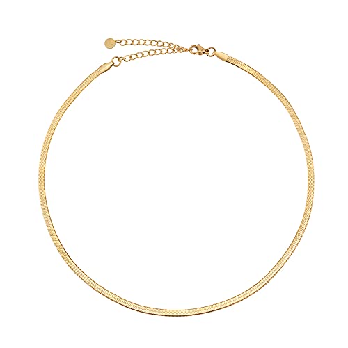 GD GOOD.designs Corrente de cobra para mulher - colar plano sem pingente em prata, ouro, corrente de cobra de ouro rosa I (3 cm de largura) de aço inoxidável resistente à água