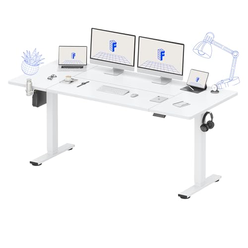 FLEXISPOT QE PRO Mesa elevável elétrica 200 x 80 cm, mesa levantável com 2 ganchos, porta-copos e organizador de cabos, 4 funções de memória, Standing Desk para escritório e casa e telébalho, branco