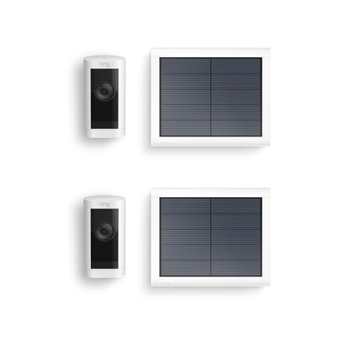Ring Cámara exterior Pro solar (Stick Up Cam Pro) | Cámara de vigilancia exterior solar con vídeo HDR 1080p y detección de movimiento 3D | 30 días gratis de Ring Home | 2 Cámaras