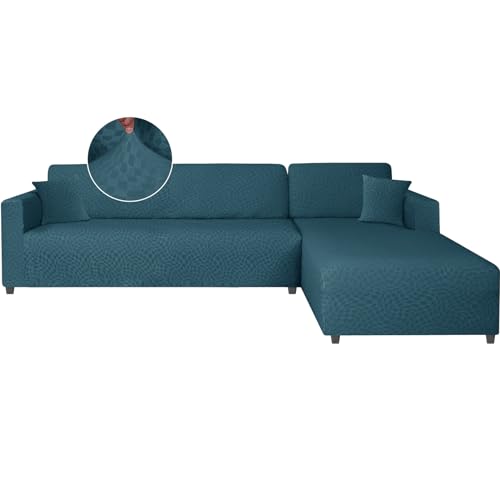 Ystyle Capa sofá Chaise comprida ajustável esquerdo direito, cobertura sofá Chaise Longue, 2 peças protetor sofá elástico ChaiseLongue, capa sofá L (3 lugares + 3 lugares, turquesa)