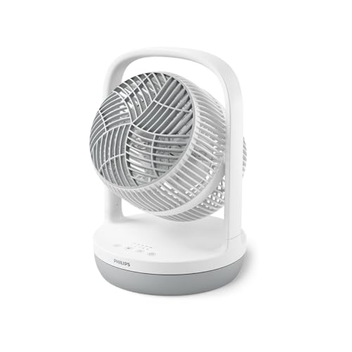 PHILIPS Série 2000 ventilador de mesa. Ultrasilencioso com tecnologia SilentWings. 23 dB. Circula o ar. Inclinação de 180º. Temporizador 12h. Para quarto, casa e escritório. Branco