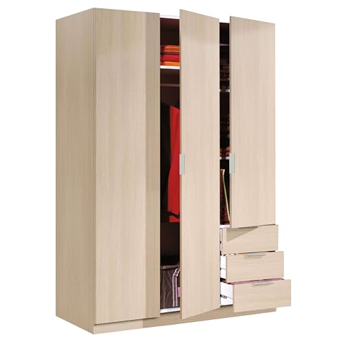 Habitdesign Roupeiro de três portas e três gavetas, com 180x121x52 cm de profundidade