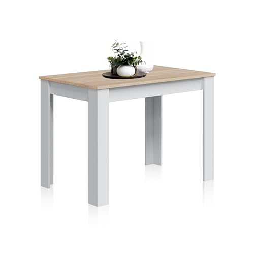 Habitdesign Mesa auxiliar fixa, mesa de cozinha, acabamento em cor branca Artik e carvalho canadian, modelo de loe, medidas: 109 cm (largura) x 67 cm (fundo) x 78 cm (altura)
