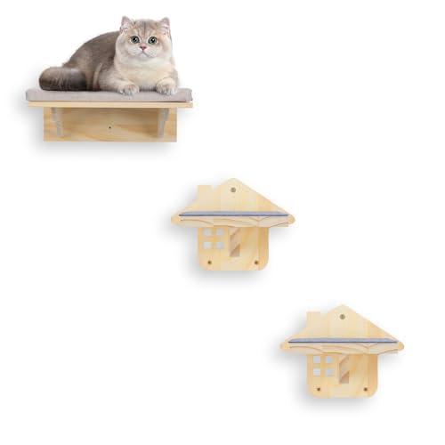 EXTFANS Conjunto de parede de escalada para gatos, de madeira maciça, para gatos até 15 kg, elementos de parede para gatos