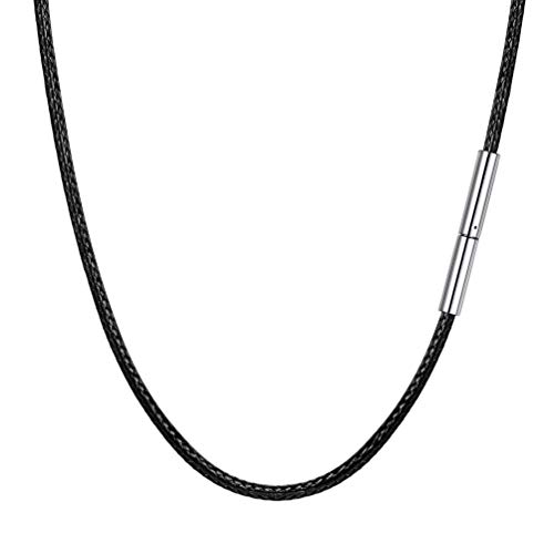 PROSTEEL Colar de cordão impermeável para pescoço, preto, 2 mm de largura 41 cm - 76 cm de comprimento, fecho de grampo, colar de couro básico unissexo urbano, inclui caixa de presente