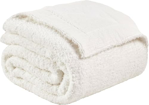 EMME Manta de musselina tecida de algodão, 152 x 203 cm, manta de forro polar fofa para sofá, suave, leve e respirável, cor creme