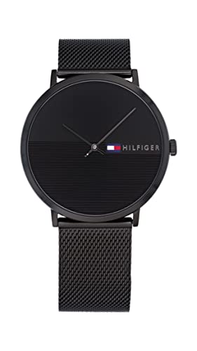 Tommy Hilfiger Relógio analógico de quartzo para homem com correia de malha de aço inoxidável preta - 1791464, Preto, Tamanho único, pulseira