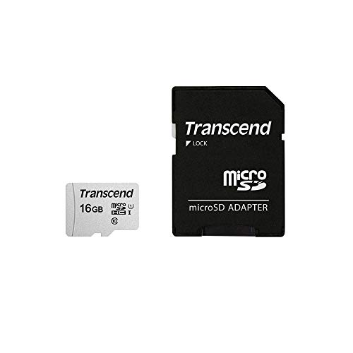 Transcend Usd300S Cartão Microsd de 16 Gb, classe 10, U1, até 95 Mbs de leitura, com adaptador Sd, pacote abrefácil