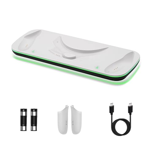 Mcbazel Estação de carregamento VR controlador para Quest 3, estação de carregamento VR com luz LED para Quest 3, suporte de carregamento VR com 2 * 600 mAh baterias recarregáveis, cabo de
