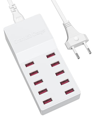 Carregador USB múltiplo, Binamao 50 W carregador USB carregamento rápido de 10 portas, carregador móvel, USB-A estação de carregamento, USB Charging Station para iPhone 15 14 13, iPad, Samsung Galaxy