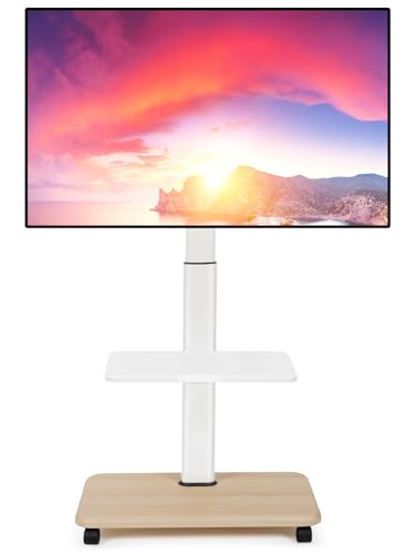 Suporte de TV móvel com rodas de 32 a 70 polegadas planas/curvas LED/LCD/OLED altura ajustável suporte portátil com rodas até 100 kg com prateleira para computador portátil e DVD para exterior branco