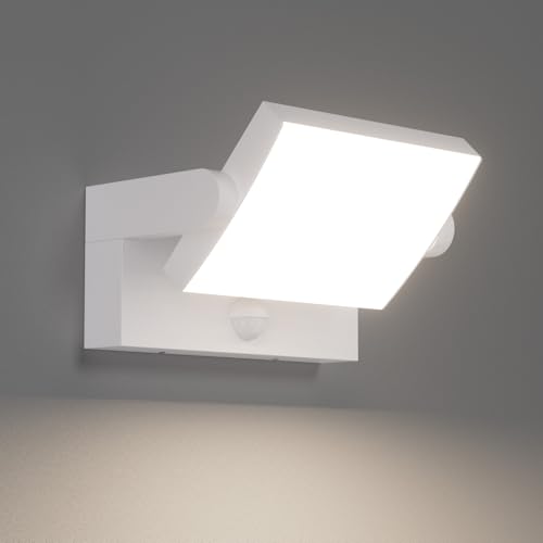 Klighten 24 W Apliques LED exterior com sensor de movimento, IP65 luz de parede exterior ajustável interior, candeeiro de parede moderno alumínio para terraço, jardins, varanda, branco neutro 4000 K,